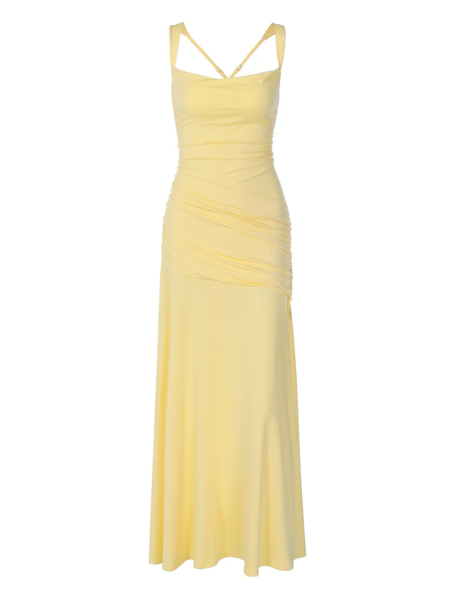 Solid Color Sleeveless Long Bodycon Dress With Back Tie Design - Image 10