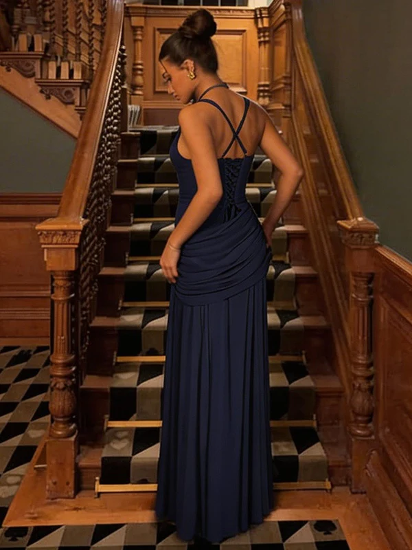Solid Color Sleeveless Long Bodycon Dress With Back Tie Design - Image 16