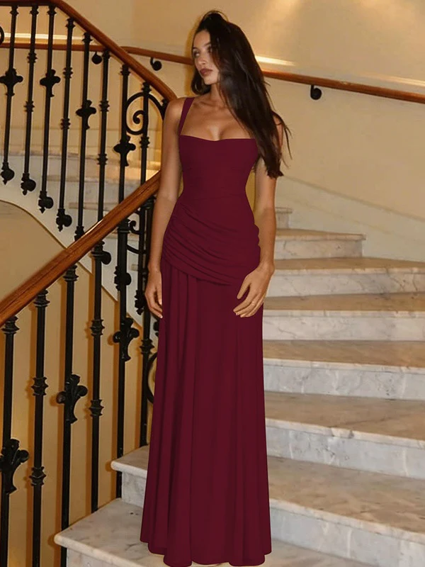Solid Color Sleeveless Long Bodycon Dress With Back Tie Design - Image 17