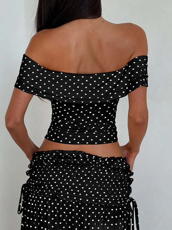 Two-piece Set: Raglan Strapless Top With Polka Dot Side Bow And Long Skirt - Image 25