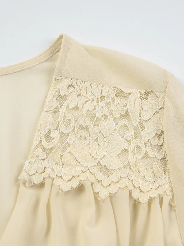 Two-piece Set: Lace Chiffon Cardigan Top, Loose-fitting Sheer Belted Skirt - Image 6