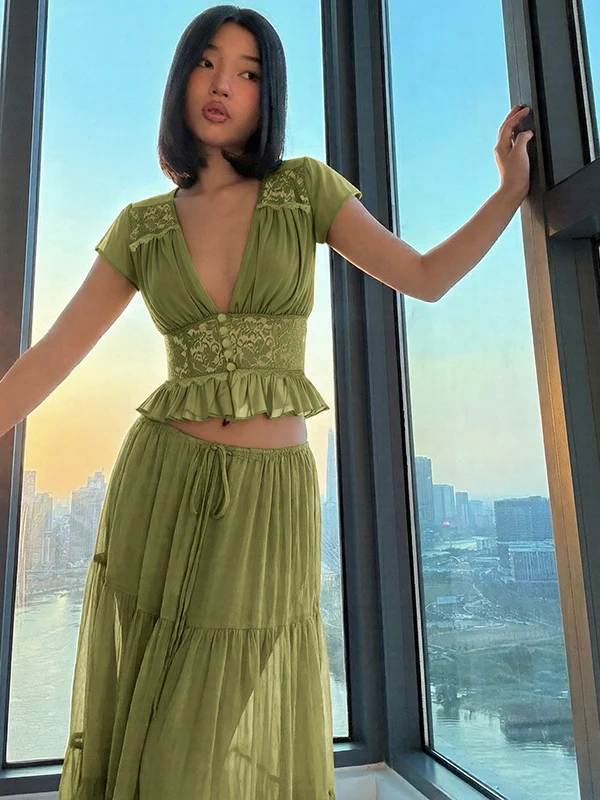 Silk Chiffon Cardigan T-shirt Loose See-through Long Dress With Tie - Image 2