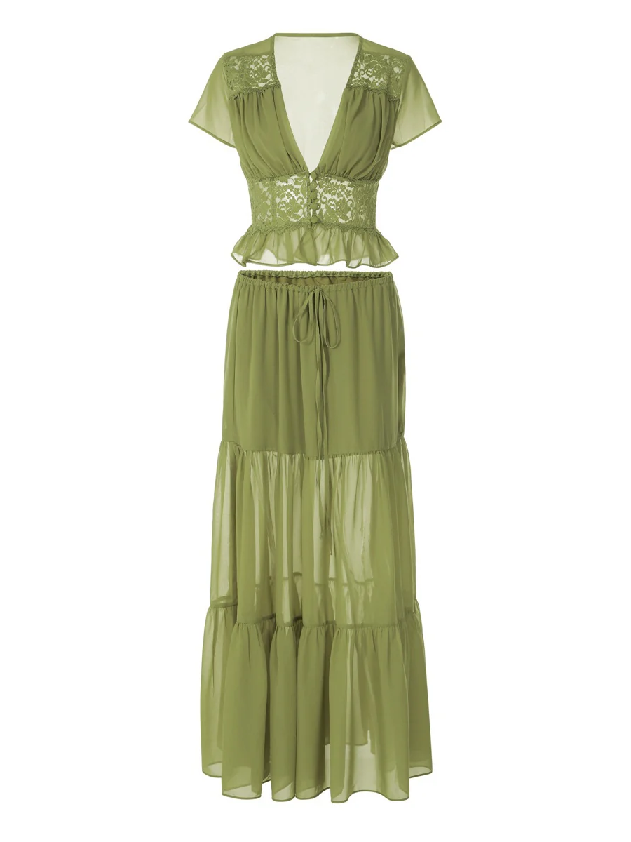 Silk Chiffon Cardigan T-shirt Loose See-through Long Dress With Tie - Image 8