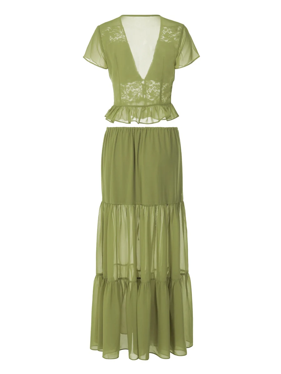 Silk Chiffon Cardigan T-shirt Loose See-through Long Dress With Tie - Image 9