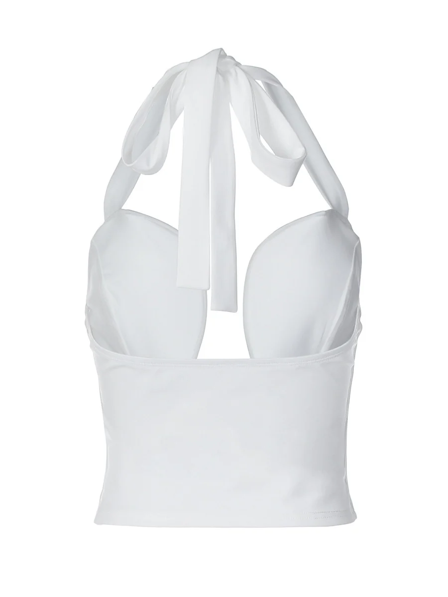Hollow-out Bralette With Underwire, Tight-fitting Solid Color Halter Neck Double-layer Vest - Image 10