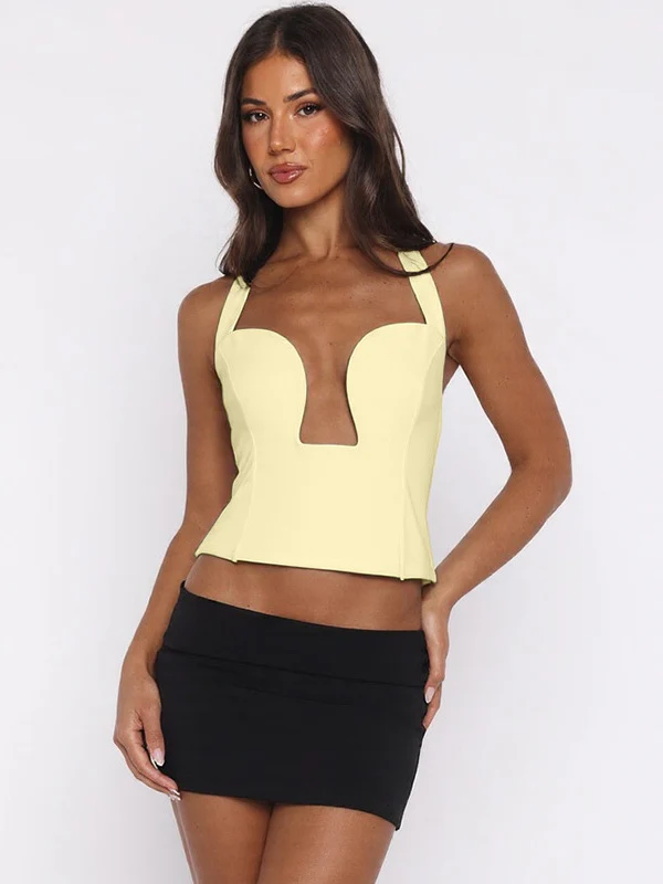 Hollow-out Bralette With Underwire, Tight-fitting Solid Color Halter Neck Double-layer Vest - Image 22