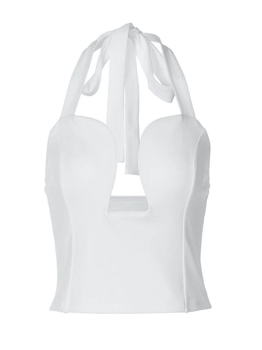 Hollow-out Bralette With Underwire, Tight-fitting Solid Color Halter Neck Double-layer Vest - Image 9