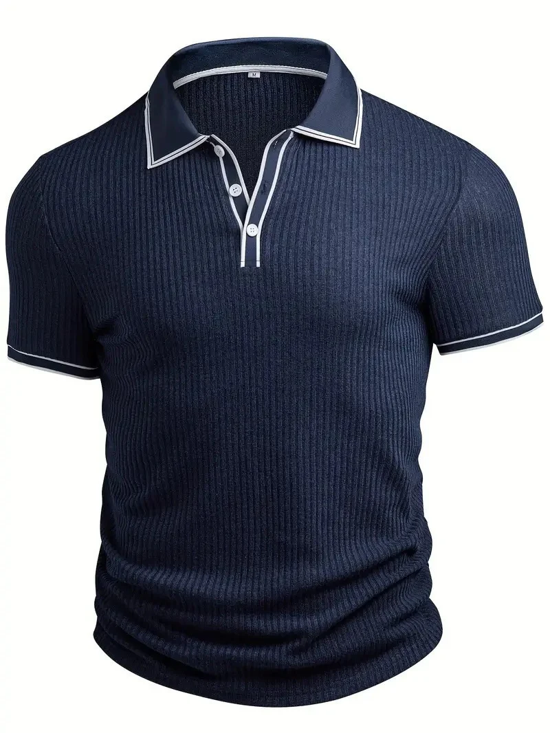 Color Matching Stripes Polo Shirt - Image 10