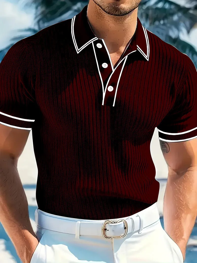 Color Matching Stripes Polo Shirt - Image 11