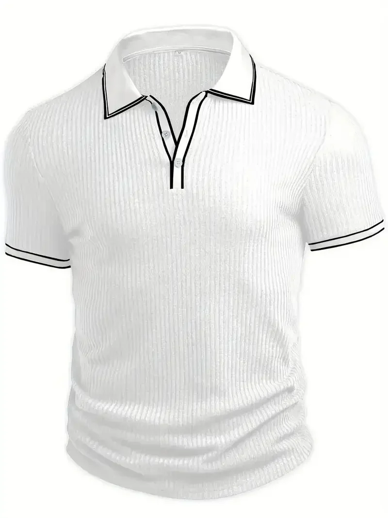 Color Matching Stripes Polo Shirt - Image 3