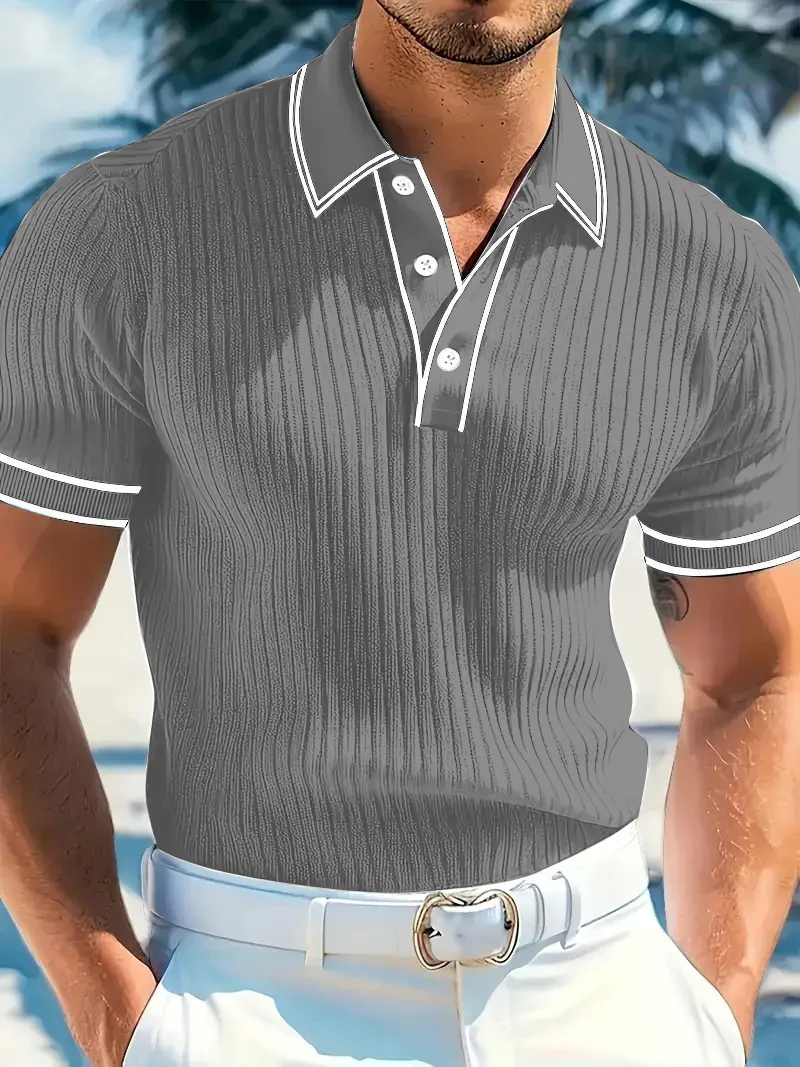 Color Matching Stripes Polo Shirt - Image 4