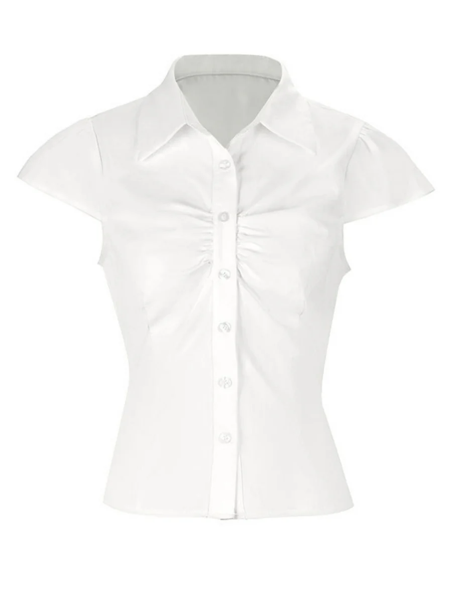 Flying Sleeves Gathering Slim-fit Lapel Shirts - Image 6