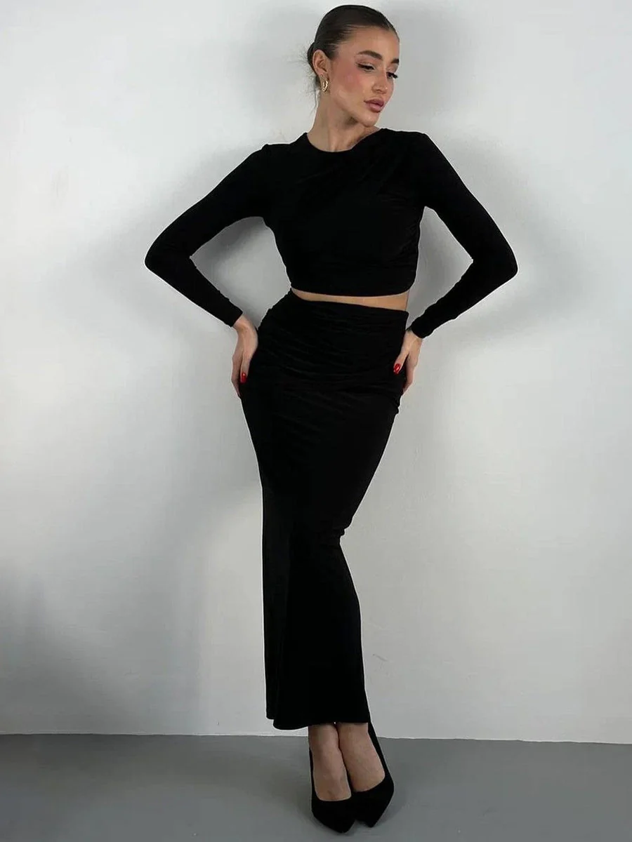 Liber Autumn Women's Navel Solid Color 2-piece Sets - Image 8