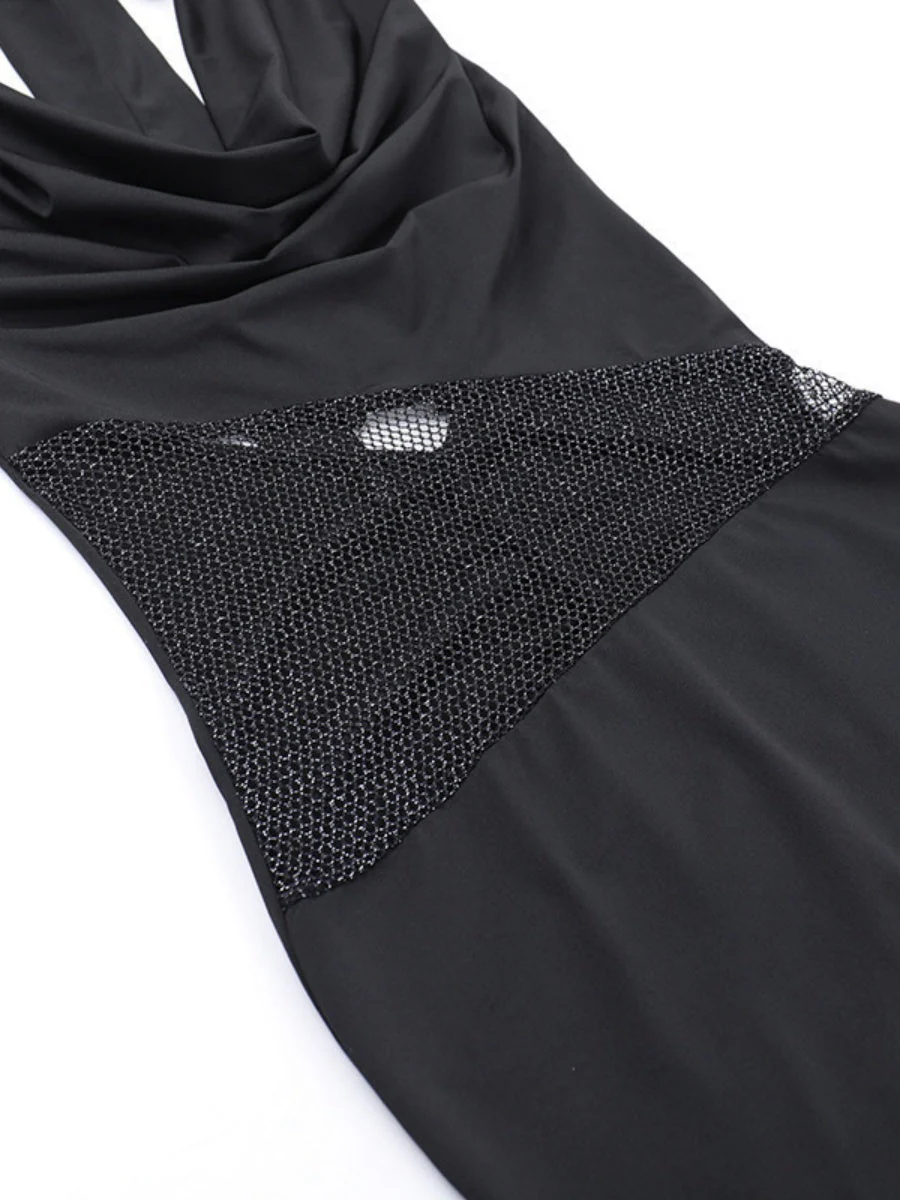 Backless Draped Collar Sparkling Mesh Splicing Halter Mini&Short Dresses - Image 9
