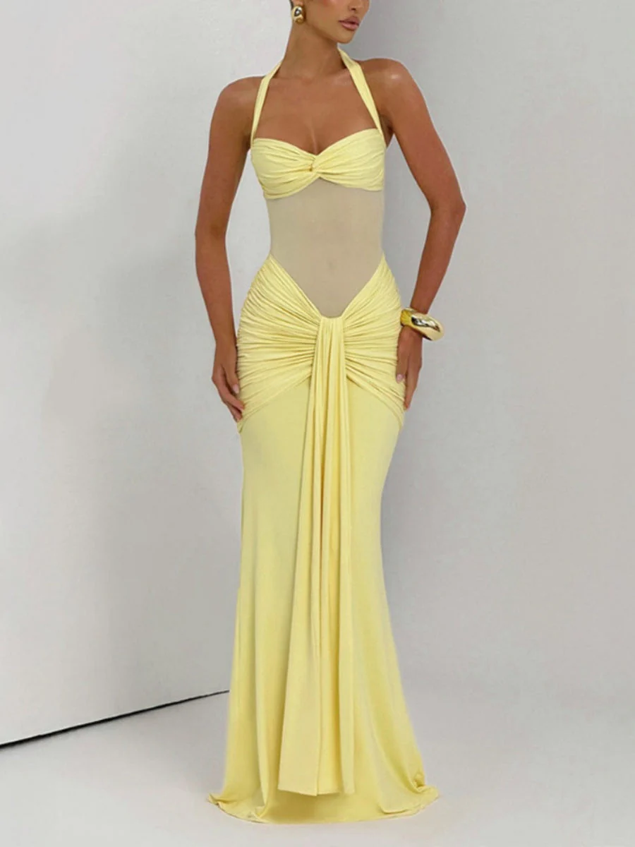 Neckband Lace Up Mesh Formal Dress Maxi Dresses - Image 6