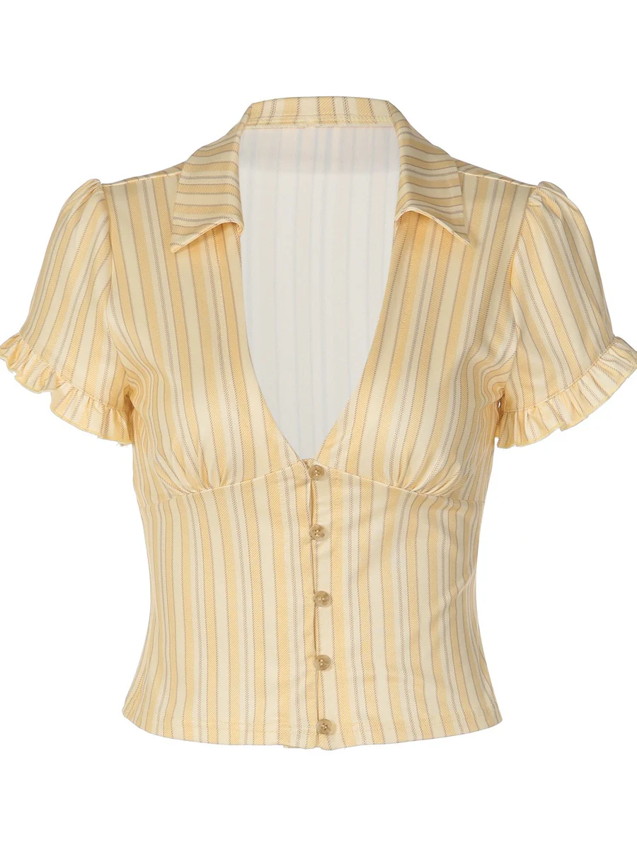 Retro Buttons Stripes Sexy Shirts - Image 15