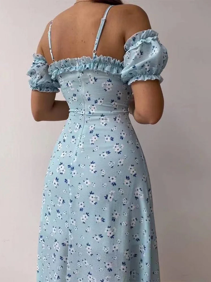Floral Off-shoulder Slit Maxi Dresses - Image 2