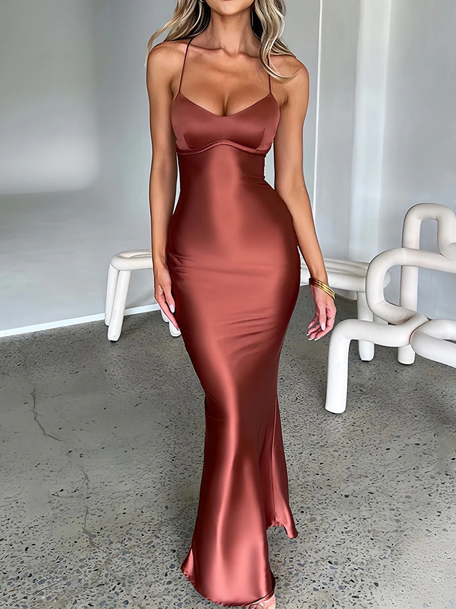 Back-Less Tie-Up Thin Strap Maxi Dress - Image 2