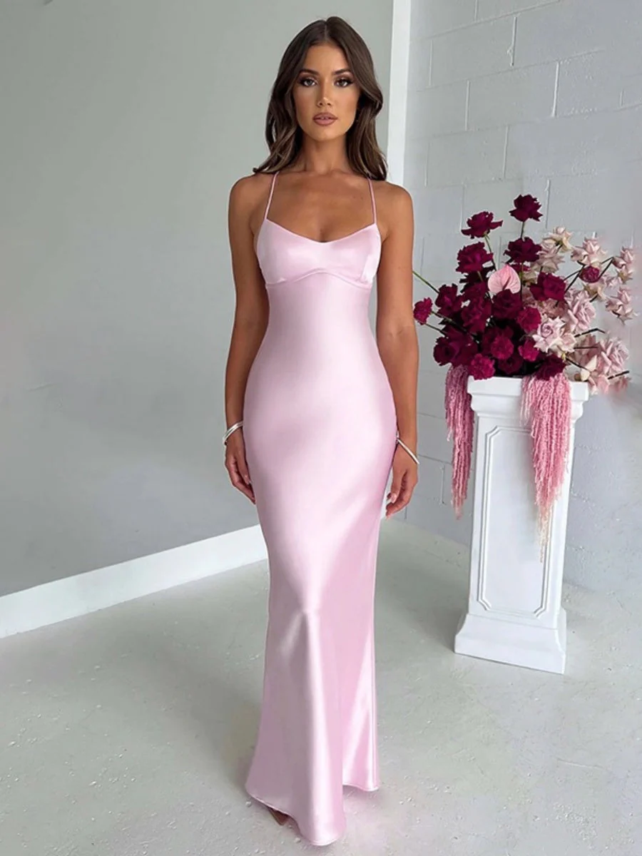 Back-Less Tie-Up Thin Strap Maxi Dress - Image 4