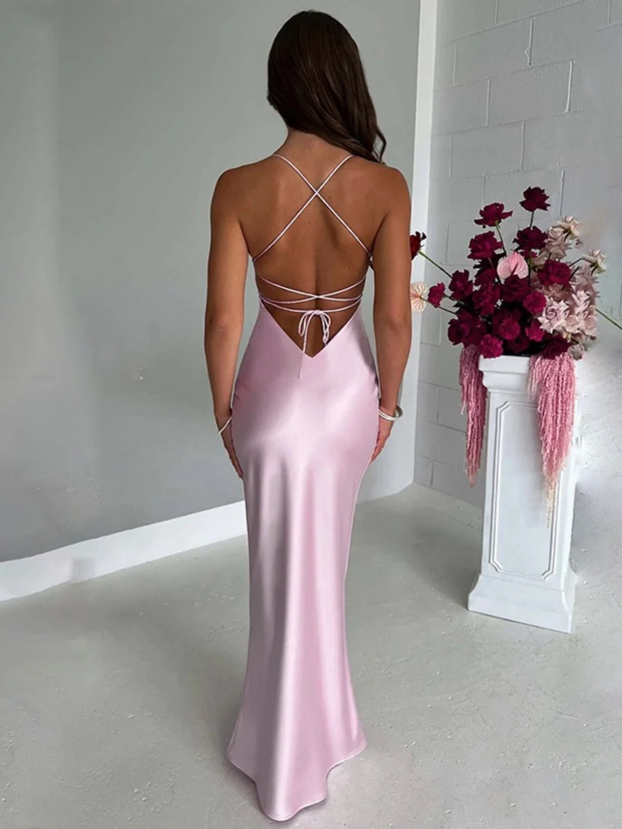 Back-Less Tie-Up Thin Strap Maxi Dress - Image 5