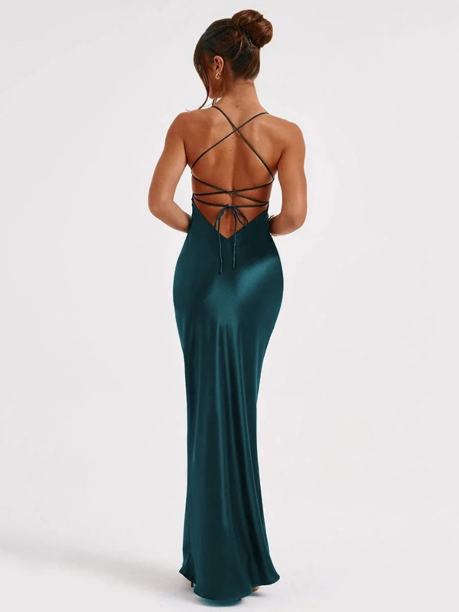 Back-Less Tie-Up Thin Strap Maxi Dress - Image 7