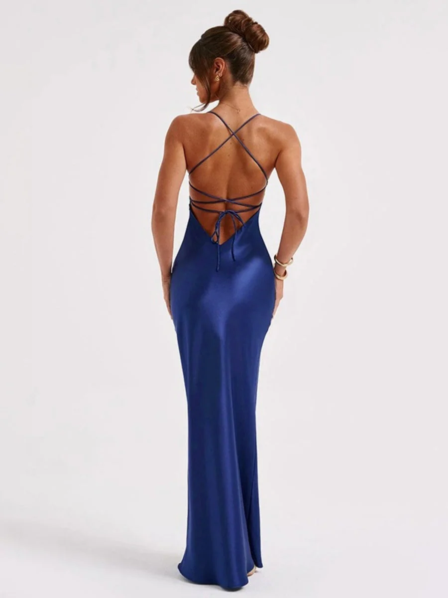 Back-Less Tie-Up Thin Strap Maxi Dress - Image 9