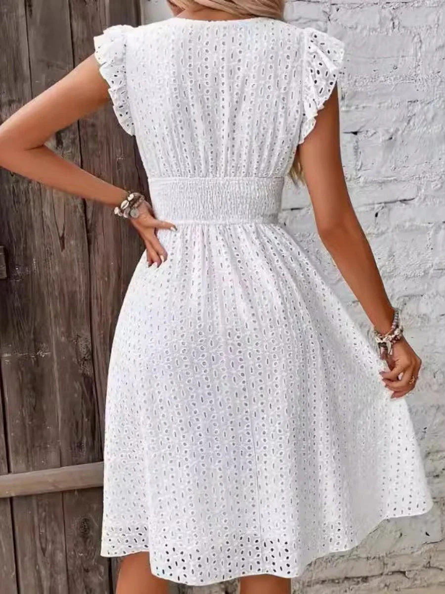 7 Colors Lace Flutter Sleeve V-neck Midi Dress - Image 12