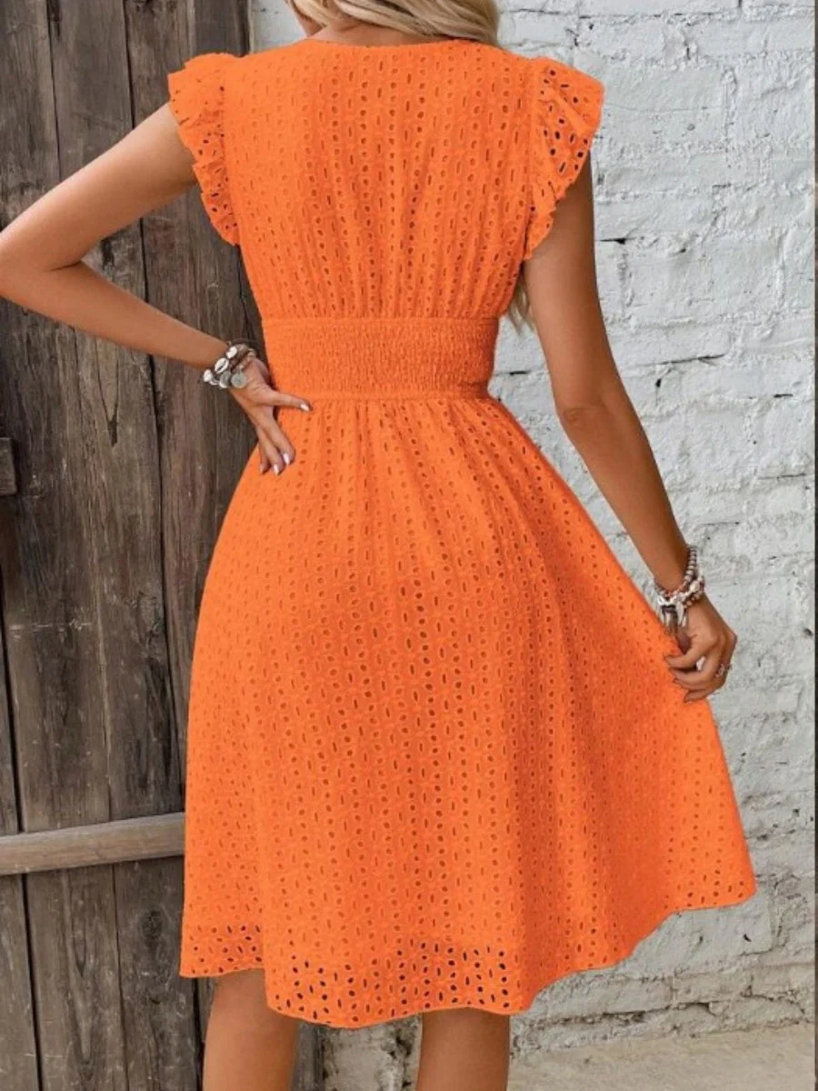 7 Colors Lace Flutter Sleeve V-neck Midi Dress - Image 4