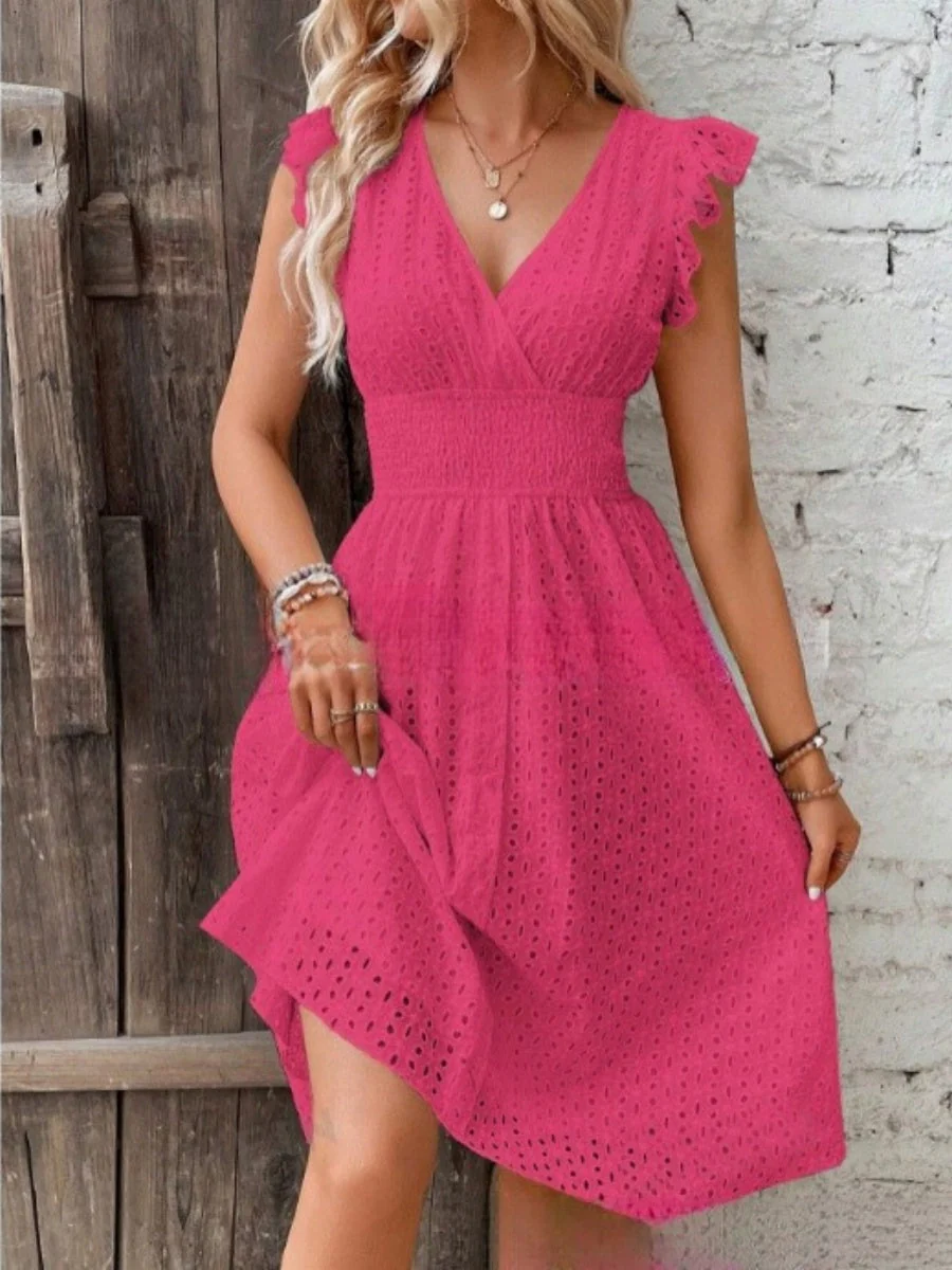 7 Colors Lace Flutter Sleeve V-neck Midi Dress - Image 6