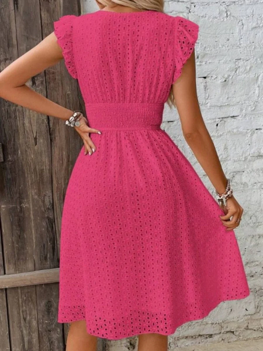 7 Colors Lace Flutter Sleeve V-neck Midi Dress - Image 7