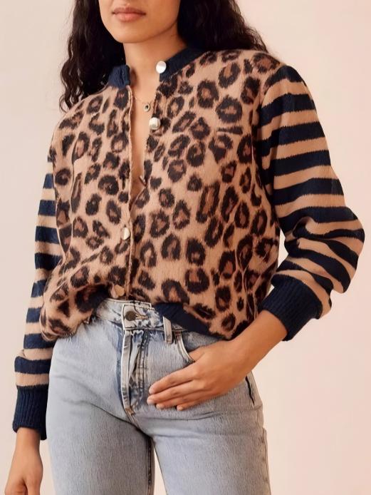 Leopard Stripes Splicing Cardigans - Image 6