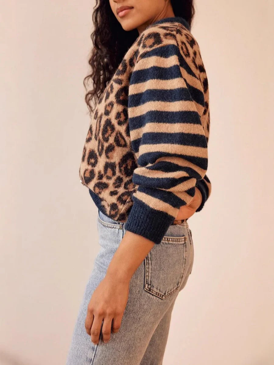 Leopard Stripes Splicing Cardigans - Image 8