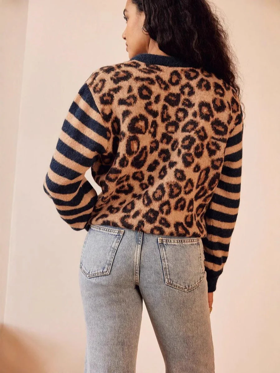 Leopard Stripes Splicing Cardigans - Image 9