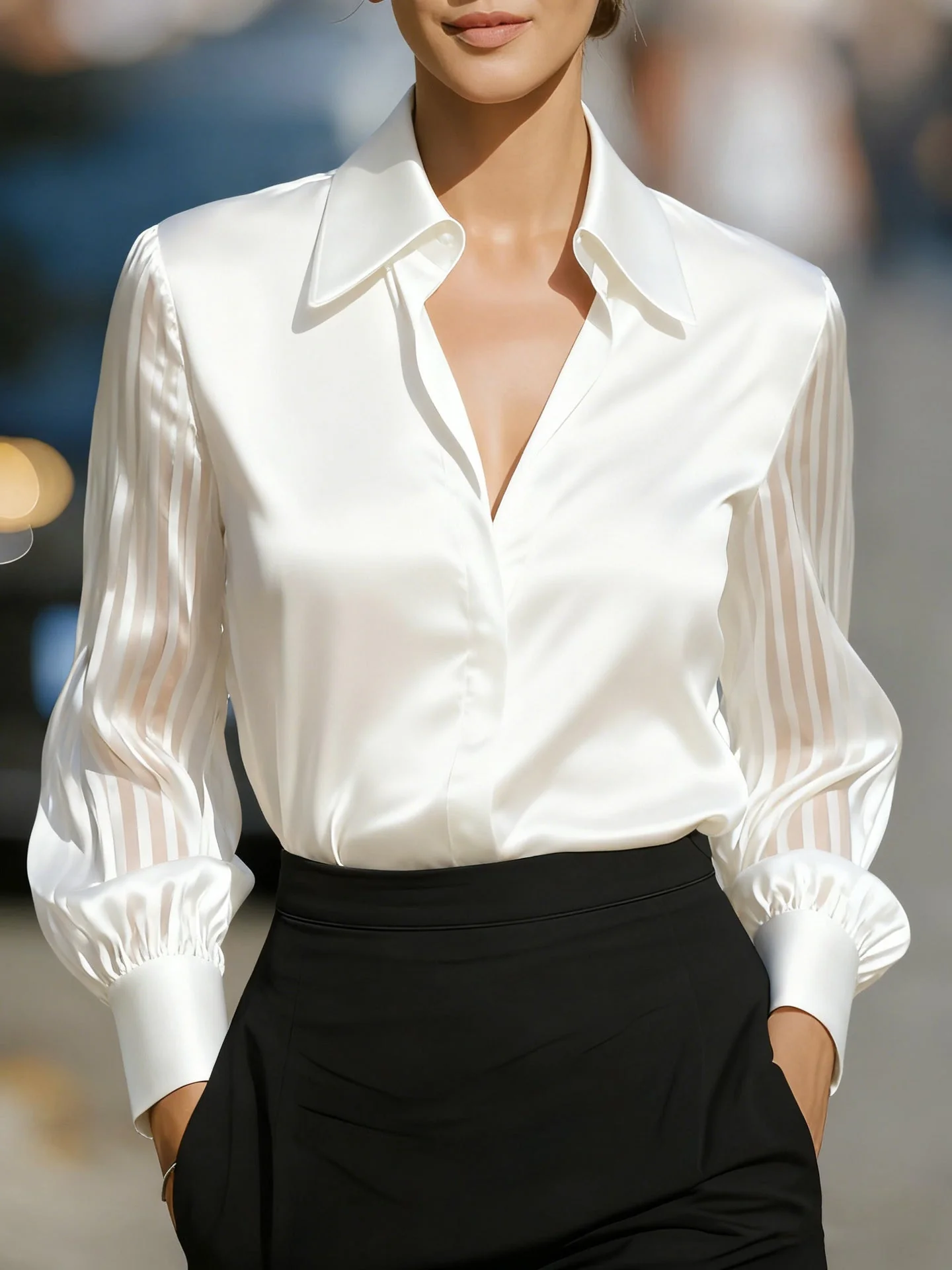 Loose Satin Long-sleeved Shirt - Image 3