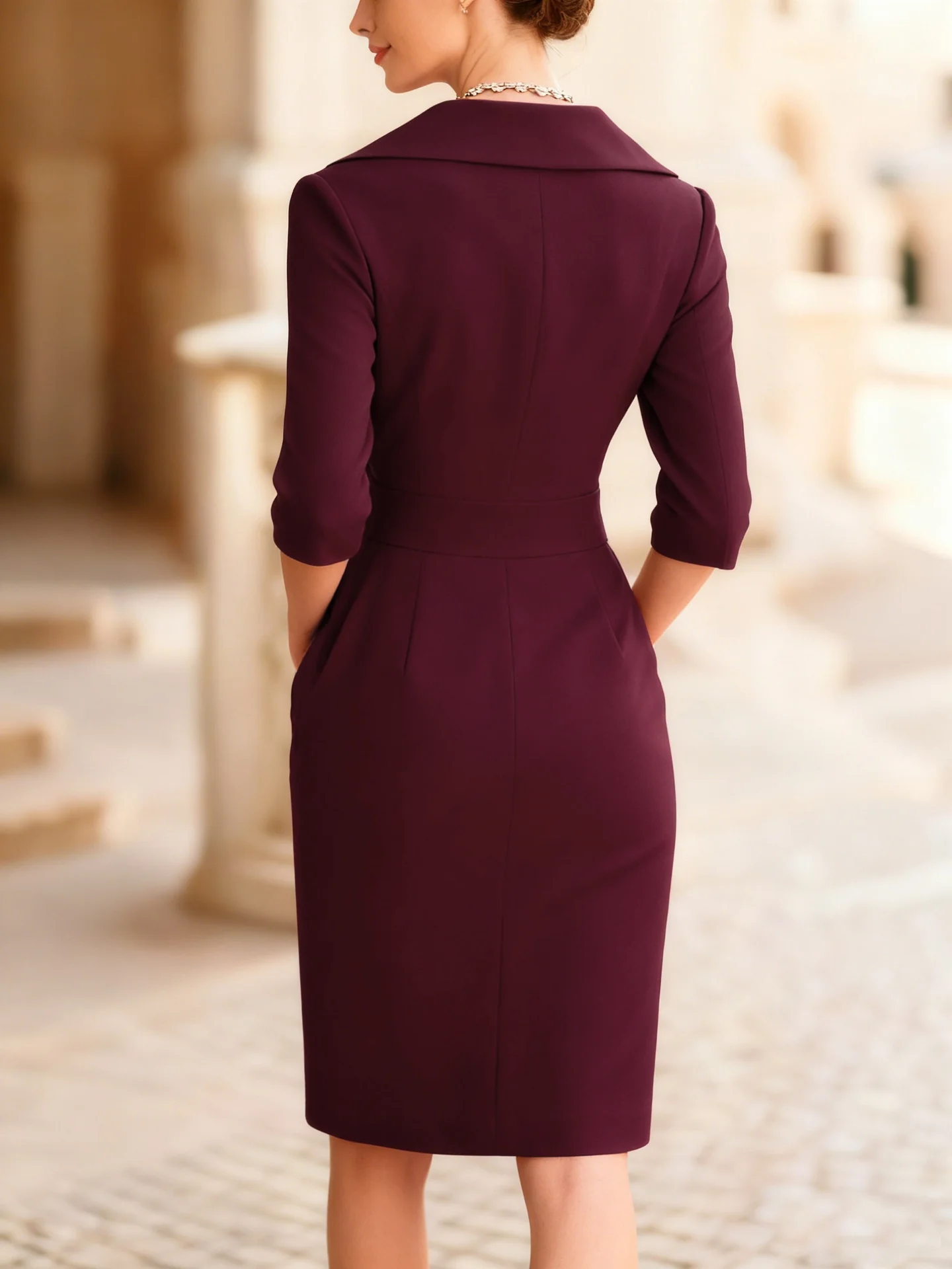 V-neck Long Sleeves, Slimming And Waist-cinching Midi Dresses - Image 6
