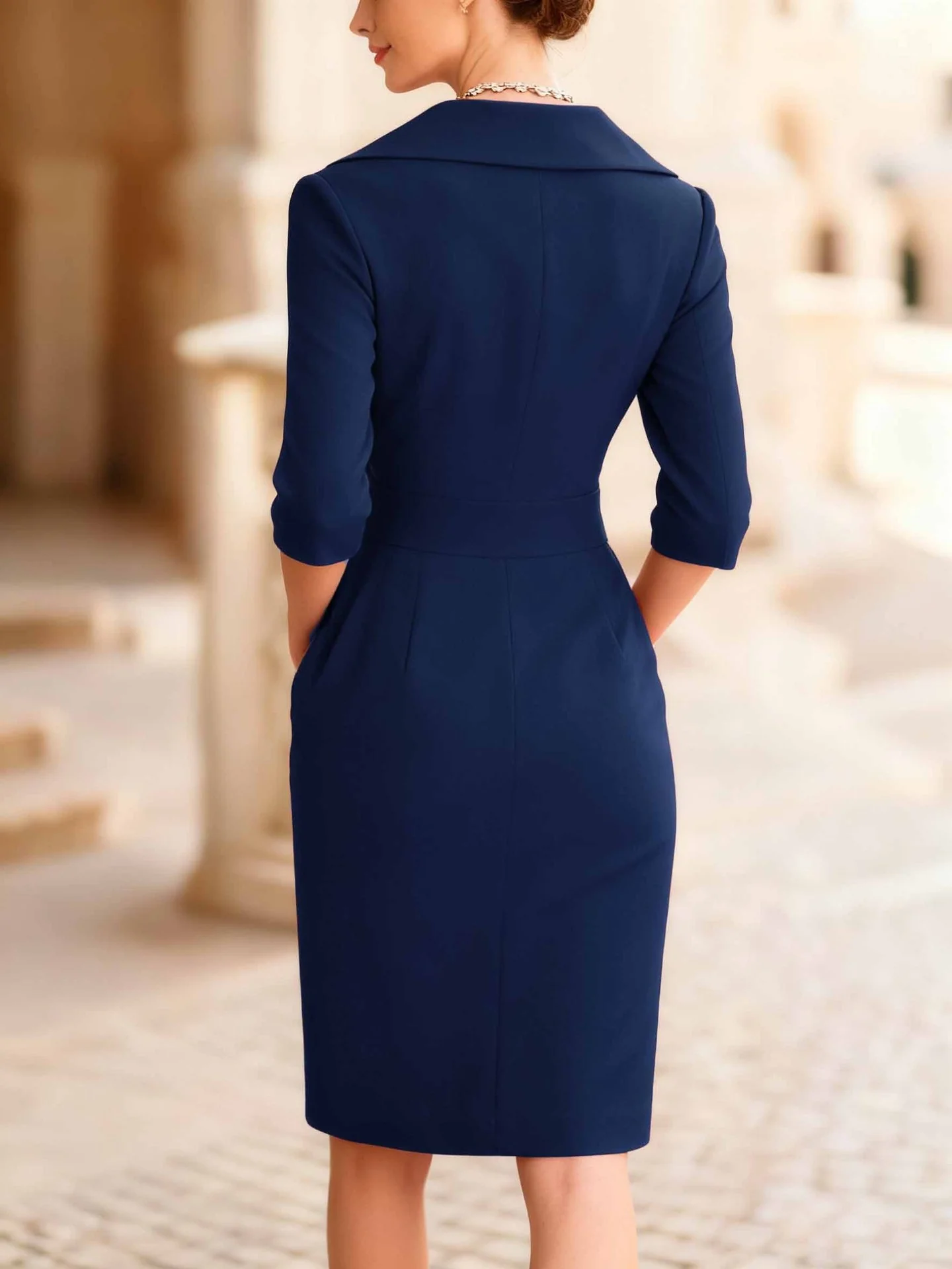V-neck Long Sleeves, Slimming And Waist-cinching Midi Dresses - Image 8
