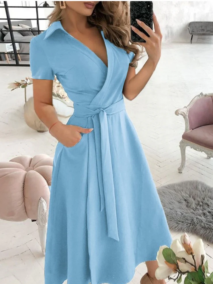 V-neck Printed Bodycon Short-sleeved Midi Dress - Image 2