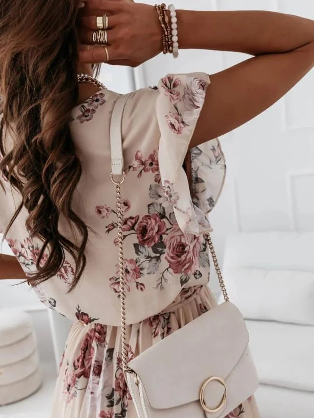 Ruffled Short-sleeved V-neck Floral Print Mini Dress - Image 9
