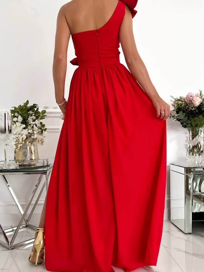 Sleeveless Long Dress With Ruffled Hem And Slit - Image 2