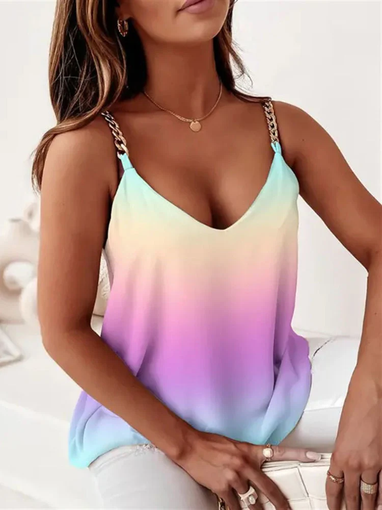 Simple Sleeveless Chain Strap Printed Vest - Image 2