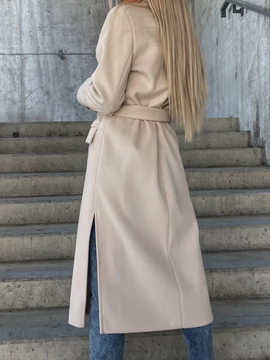 Simple Long-sleeved Lapel Button-down Woolen Coat - Image 10