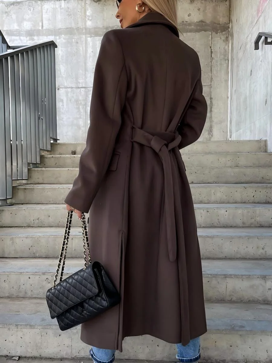 Simple Long-sleeved Lapel Button-down Woolen Coat - Image 11