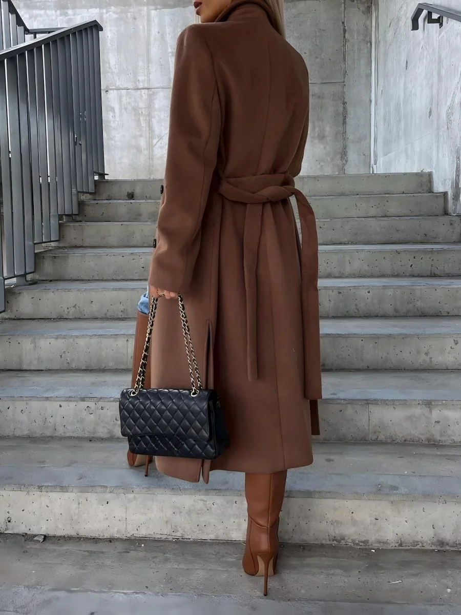Simple Long-sleeved Lapel Button-down Woolen Coat - Image 13