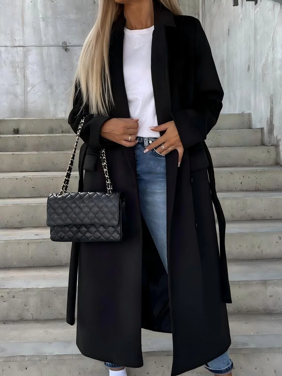 Simple Long-sleeved Lapel Button-down Woolen Coat - Image 5