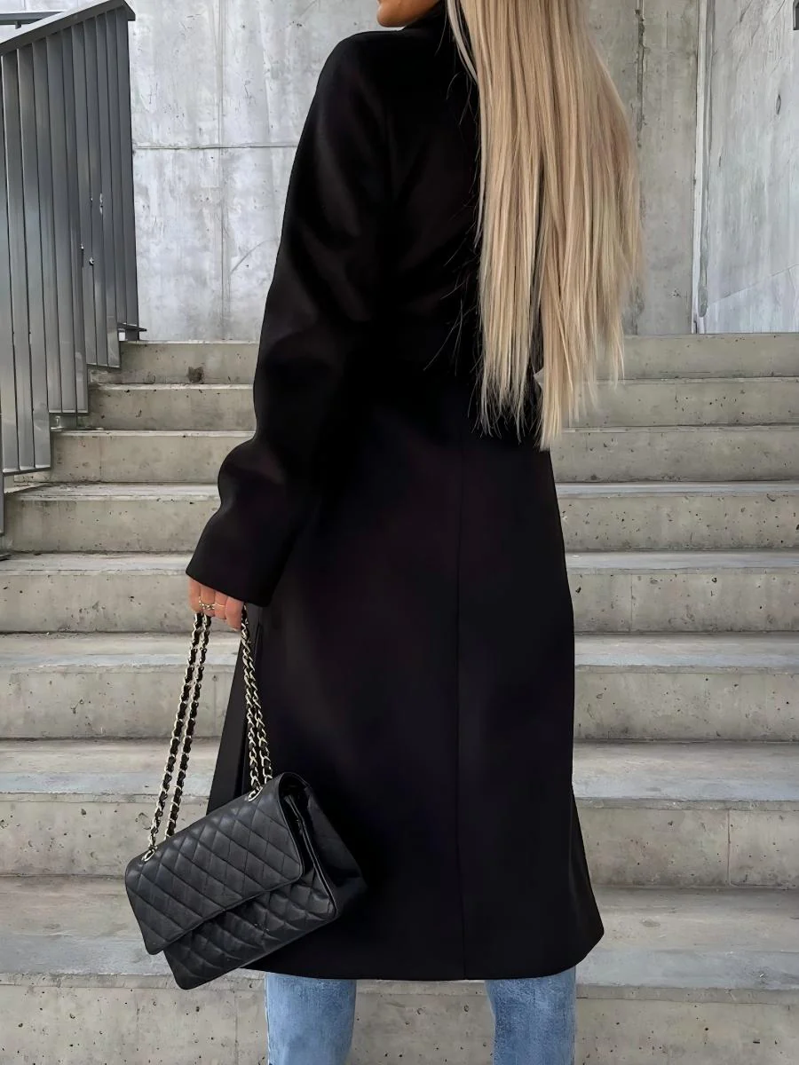 Simple Long-sleeved Lapel Button-down Woolen Coat - Image 9