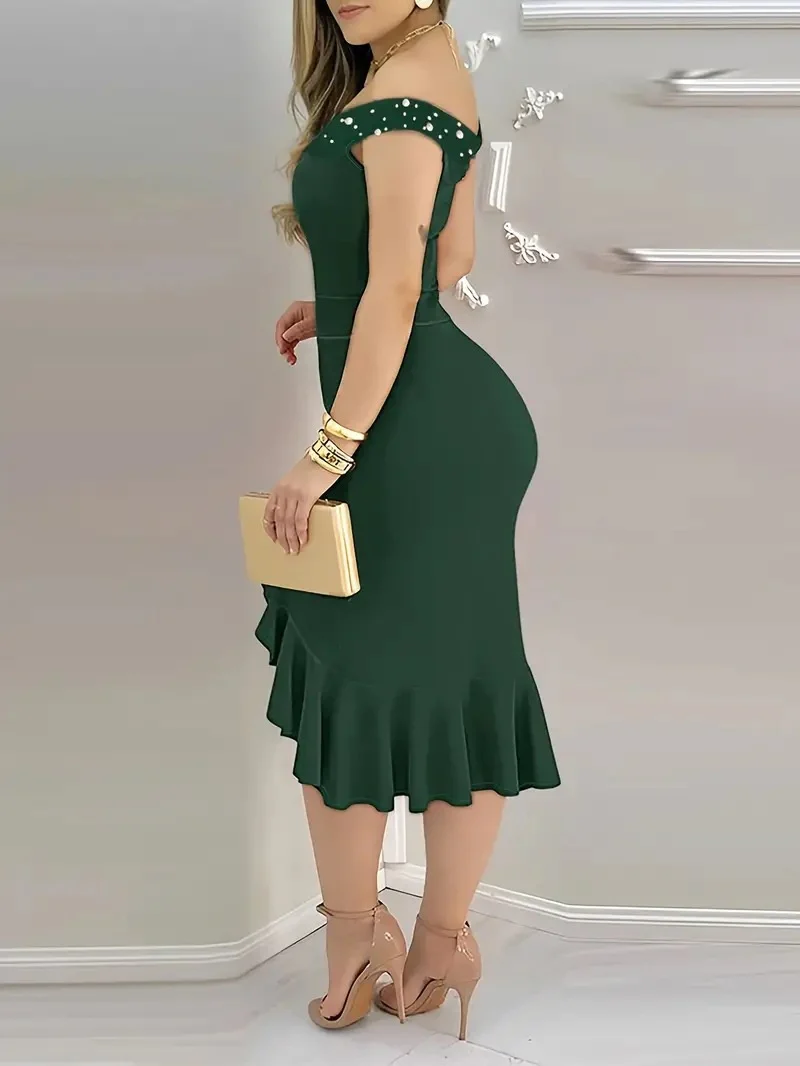 Bodycon, Off-the-shoulder, Ruffled Midi Dress - Image 10