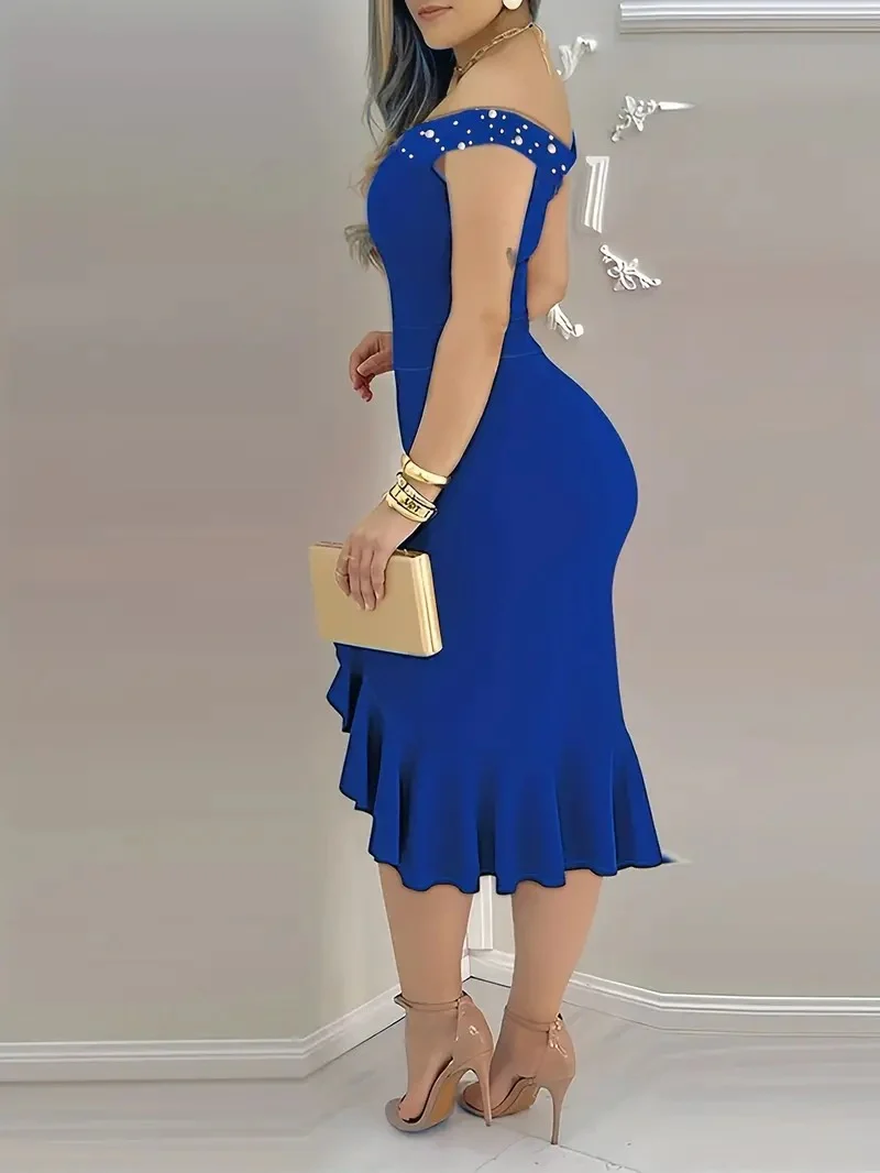 Bodycon, Off-the-shoulder, Ruffled Midi Dress - Image 8