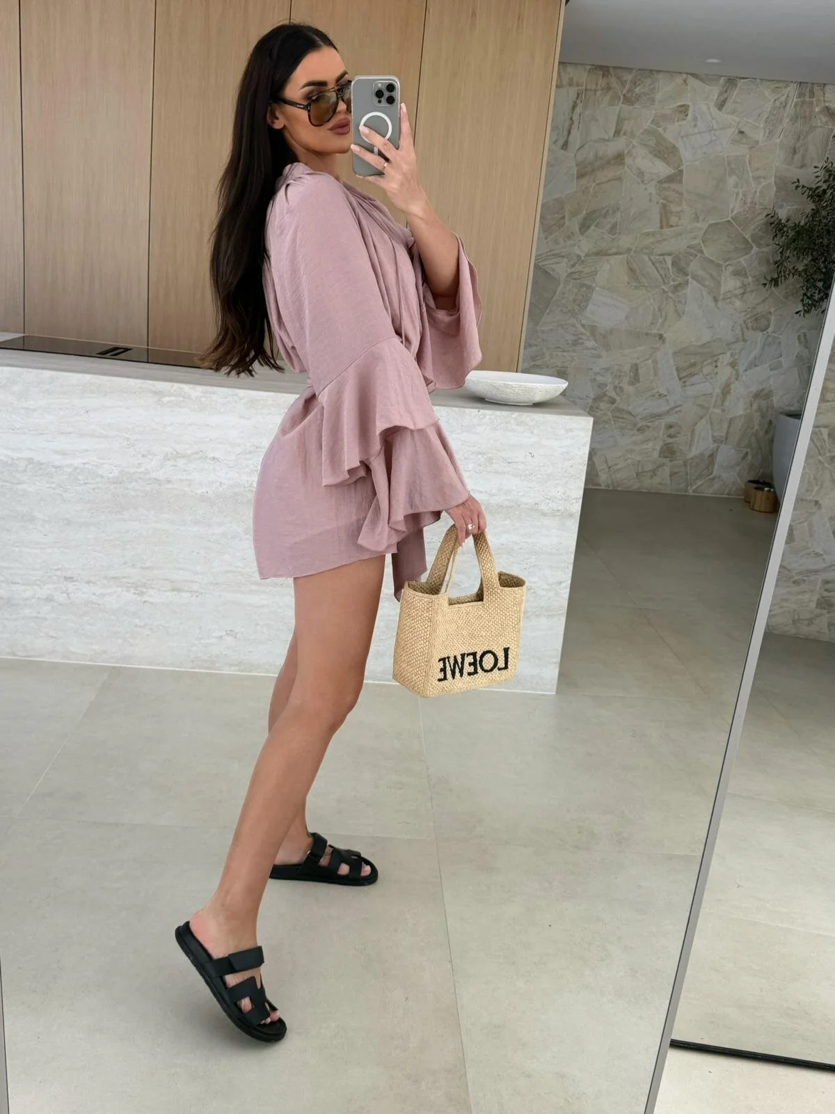 V-neck, Irregular Tie-waist, Long-sleeved, Loose-fitting Short Dress - Image 23
