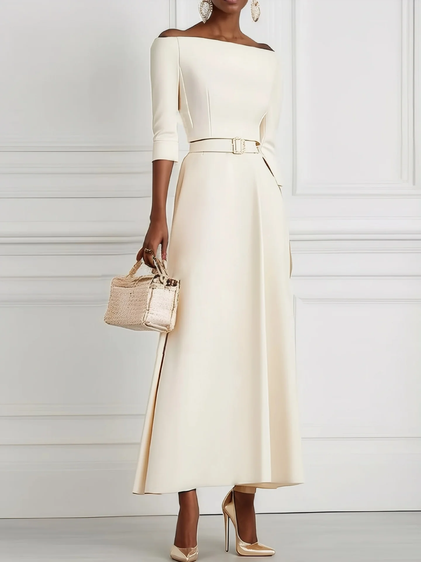 Waist-cinching Off-shoulder Long Dress - Image 2