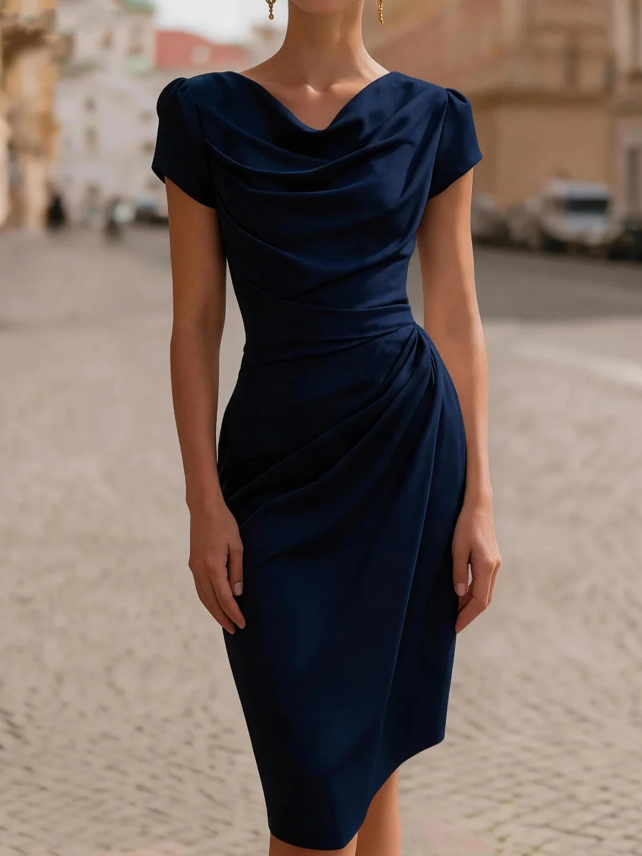 A Midi Dress With A Ruffled Neckline And A Fitted, Bodycon Silhouette. - Image 5